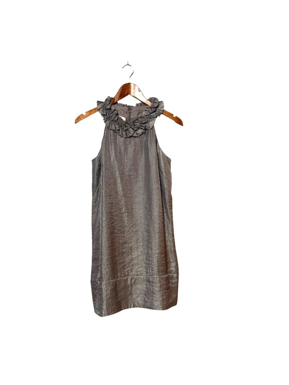 Ruffled Metallic Silver Sleeveless Dress Size 6 By London Times Elegant Party